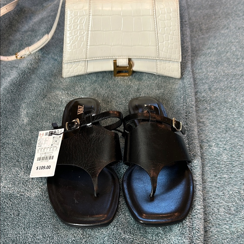 Zara Black Leather Sandals